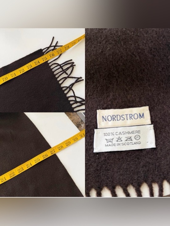 Vintage Nordstrom Cashmere Scarf Wrap Shawl Made in Scotland Brown 27”x75”. - Picture 7 of 7